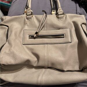 Cream Leather Tote with Metallic Hardware